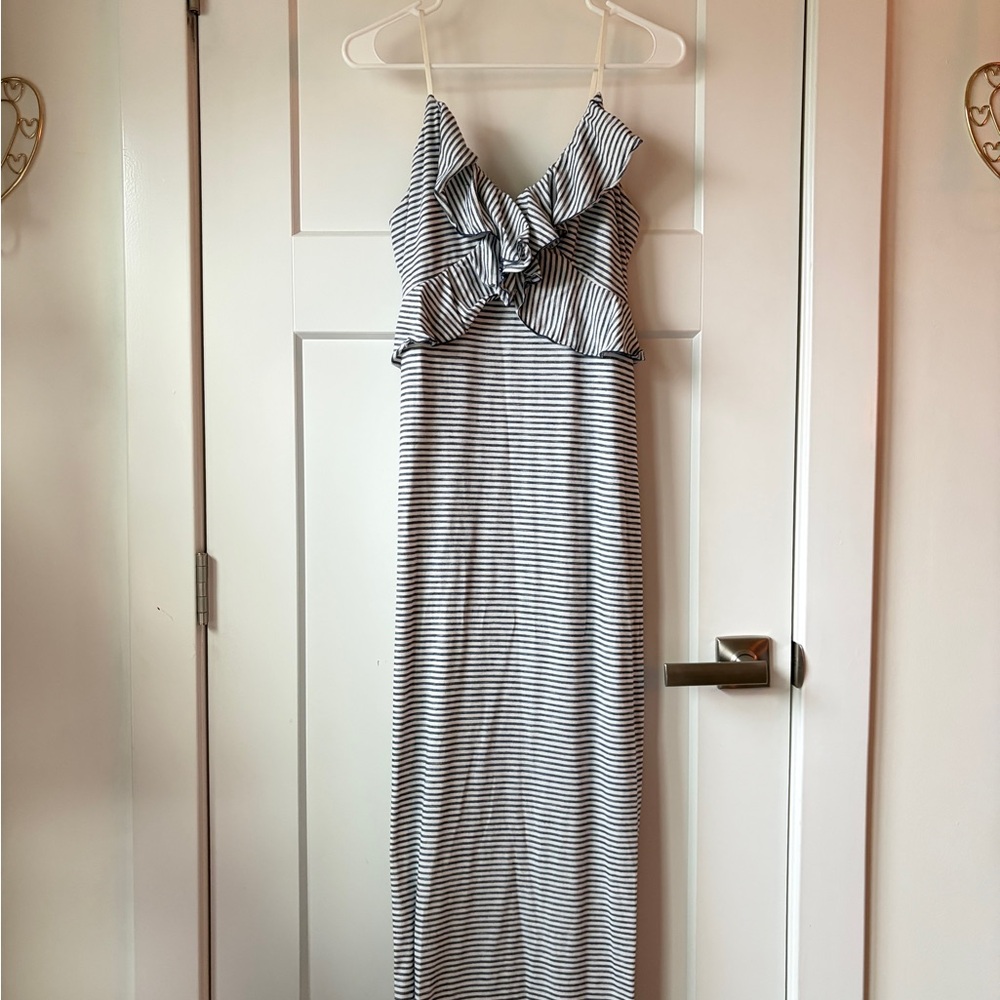 Max Studio Striped Ruffle Maxi Dress